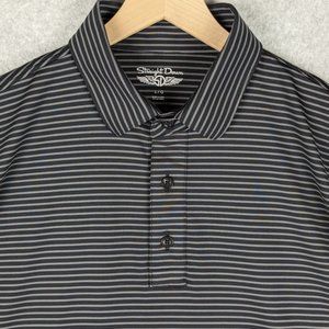 Straight Down Golf Polo Men's Large Black Gray Stripe Performance Stretch